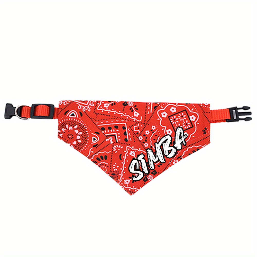 Bandana personnalisable et collier ajustable pour chien - Nom personnalisé, fermeture à pression, plusieurs couleurs disponibles : rose, noir, rouge et bleu