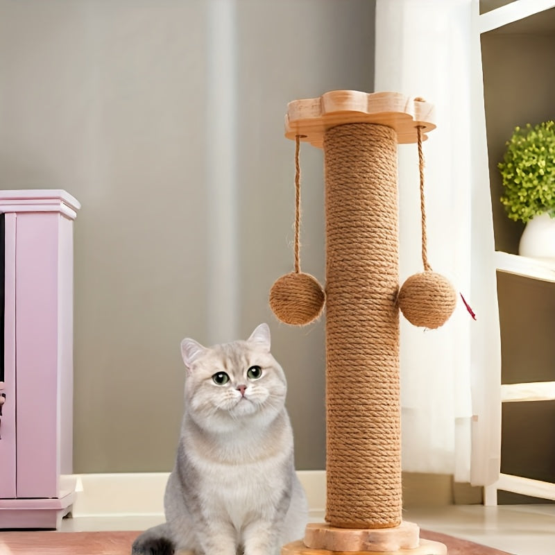Combinaison griffoir et jouet pour chat avec un design rotatif à 360°, comprenant un griffoir, un poteau à double usage, des balles et des plumes artificielles, les couleurs peuvent varier