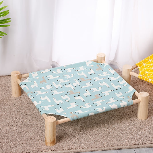 Lit surélevé pour chien et chat : hamac rafraîchissant portable en bois avec support amovible, divers motifs et diverses couleurs