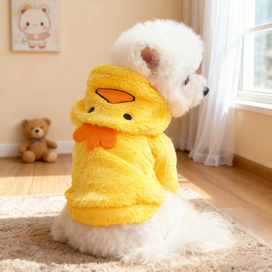 Sweat à capuche mignon, costume de poussin pour petits chiens, tout doux et tout chaud, jaune