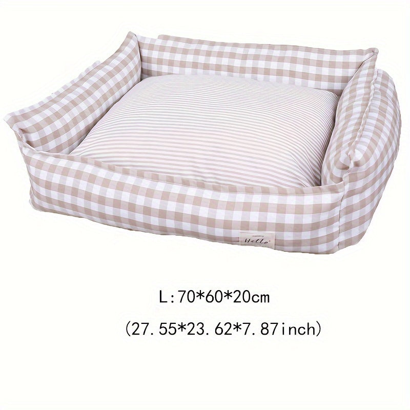 Panier douillet à carreaux pour chiens et chats - Nid amovible et lavable en machine, diverses couleurs