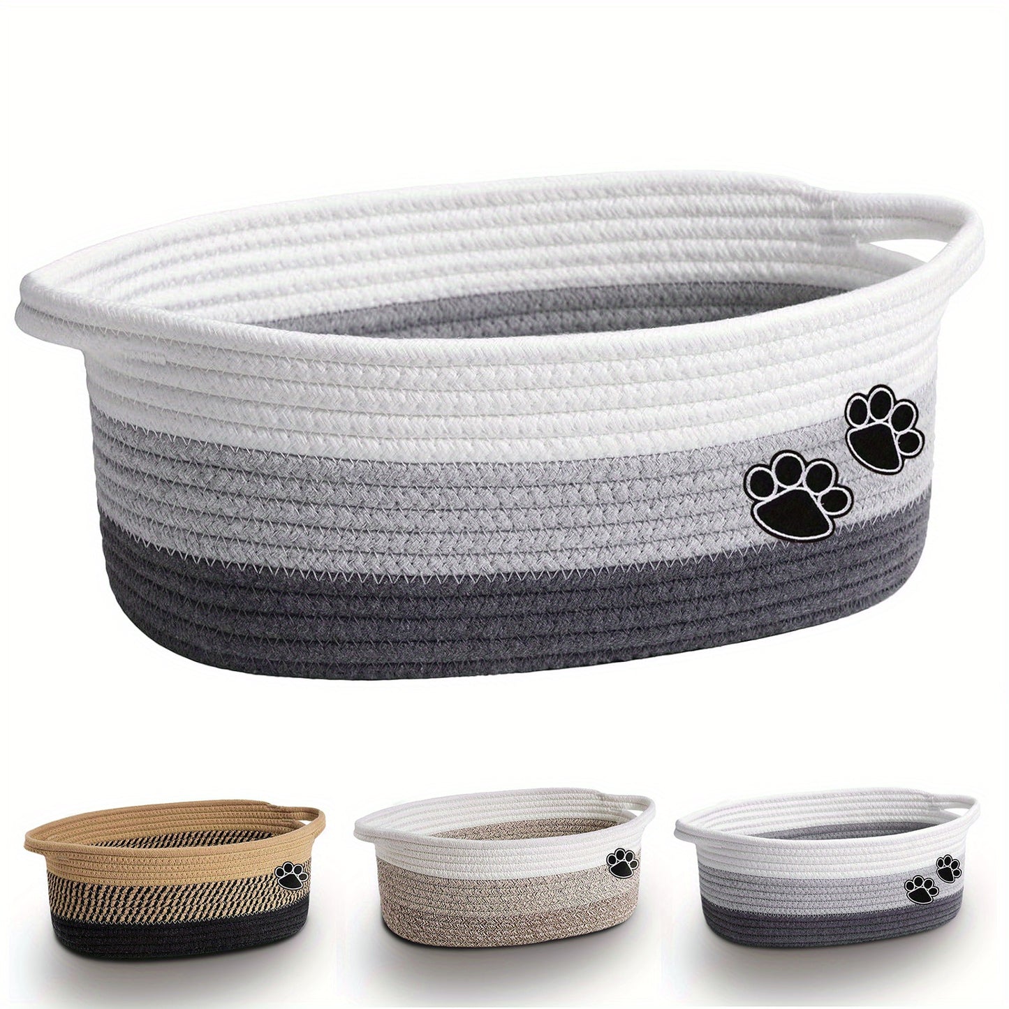 Panier à jouets pour chien, tricolore avec motif de pattes, diverses couleurs