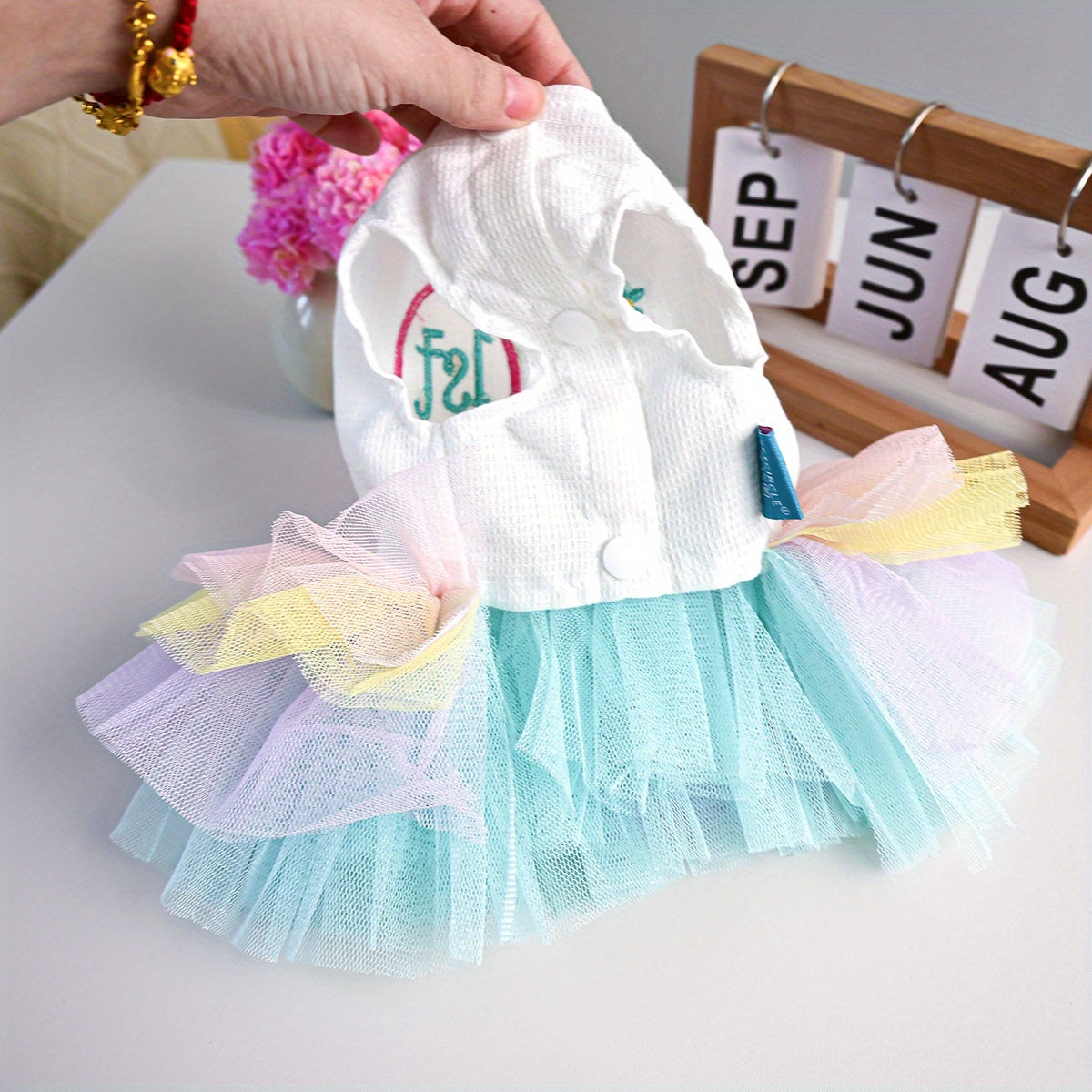 Robe en tulle multi couleurs, "Ma 1ère Pâques", pour chiot et petits chiens, facile à enfiler et légère à porter