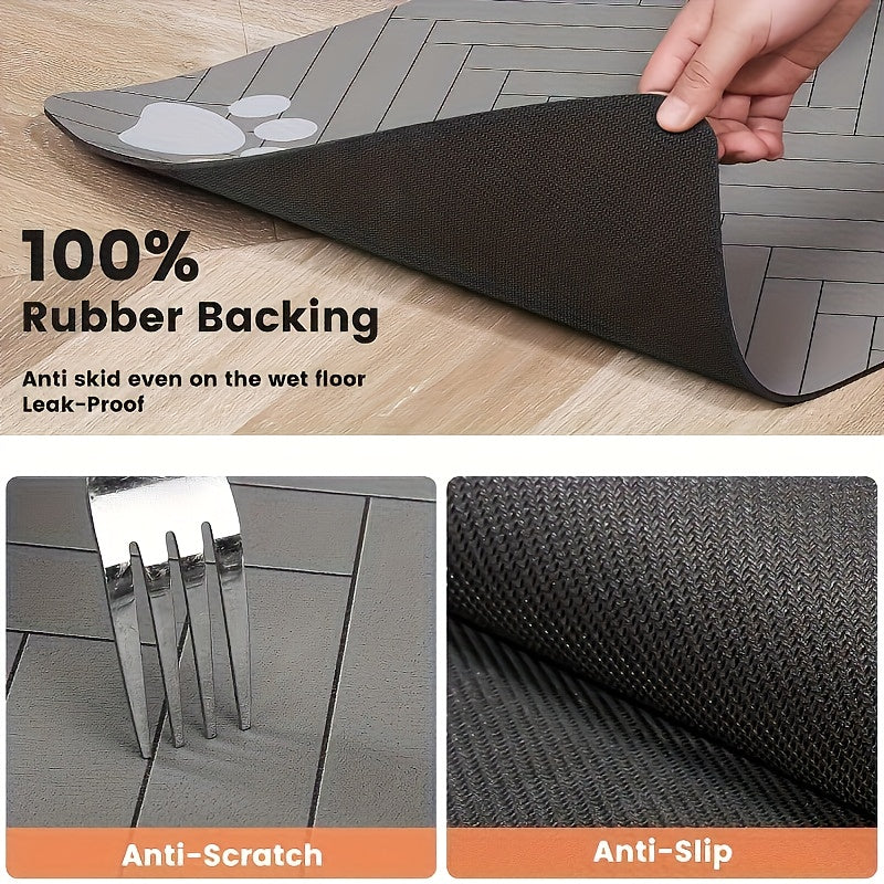 Tapis d'alimentation pour chien en gel de silice avec motif géométrique en forme de patte - Tapis antidérapant et rapidement absorbant pour gamelles d'eau et de nourriture, diverses couleurs