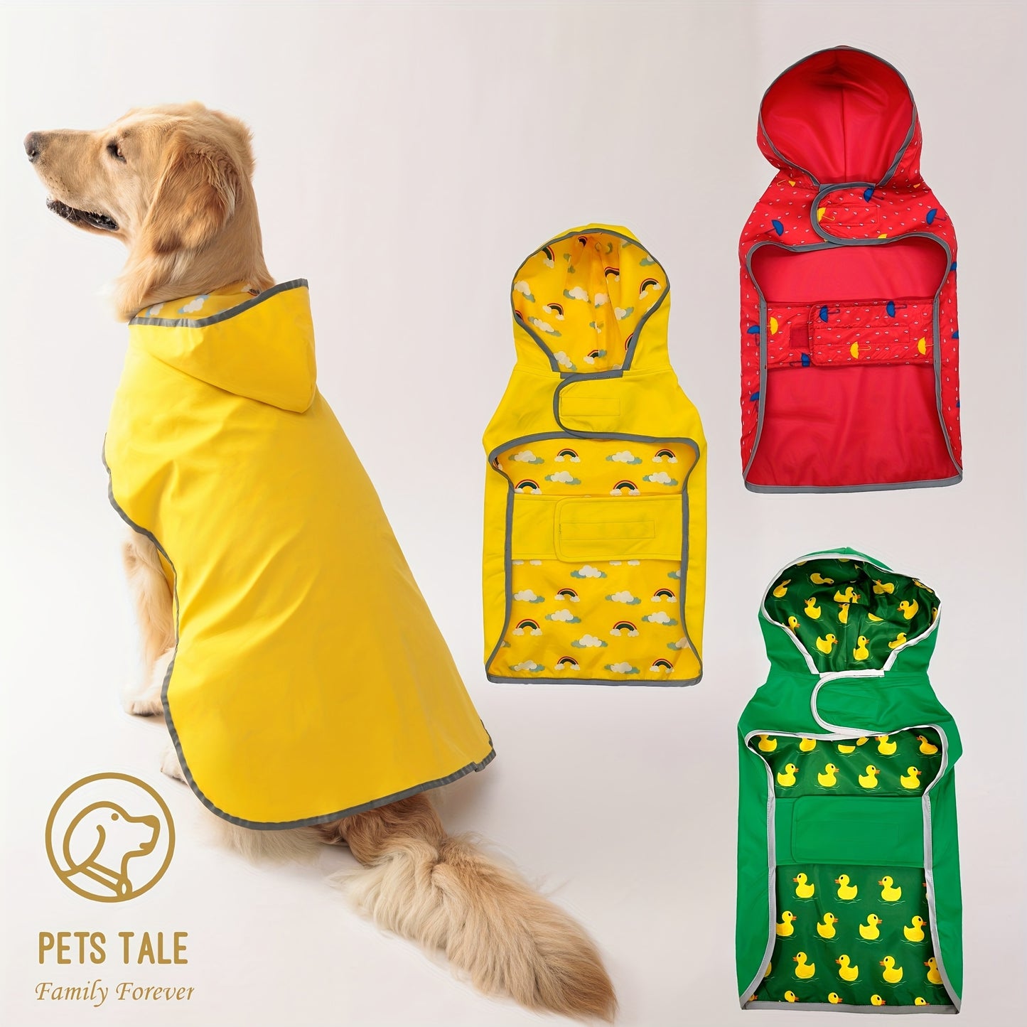 Imperméable jaune, réversible avec motifs, pour chien