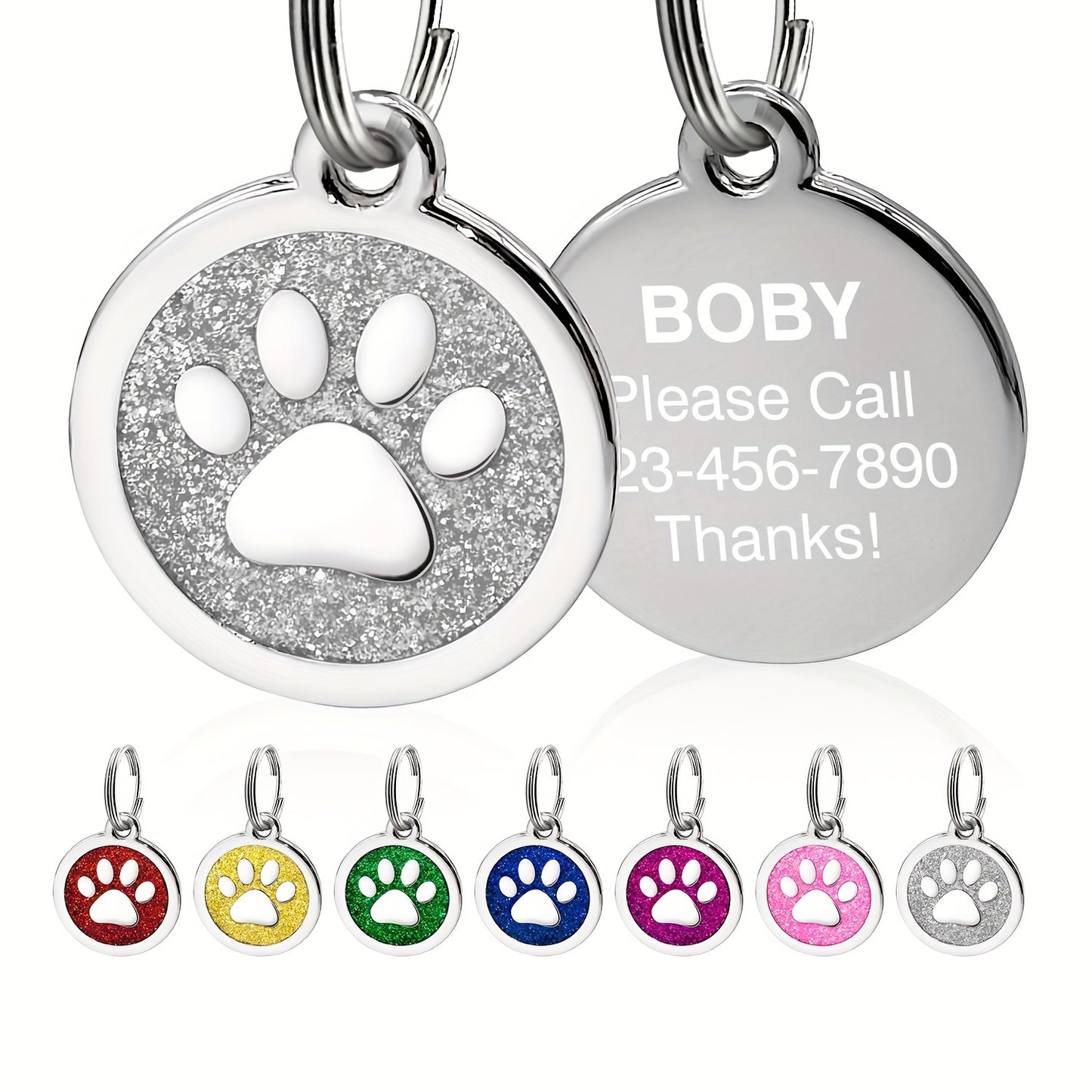 Médaille pour chien ronde avec patte scintillante à personnaliser