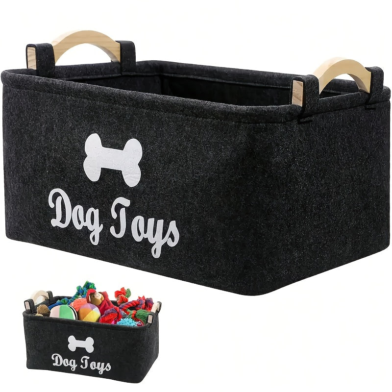 Panier de rangement pliable et résistant en tissu pour jouets pour chiens, avec poignées en bois – motif d'os, diverses couleurs