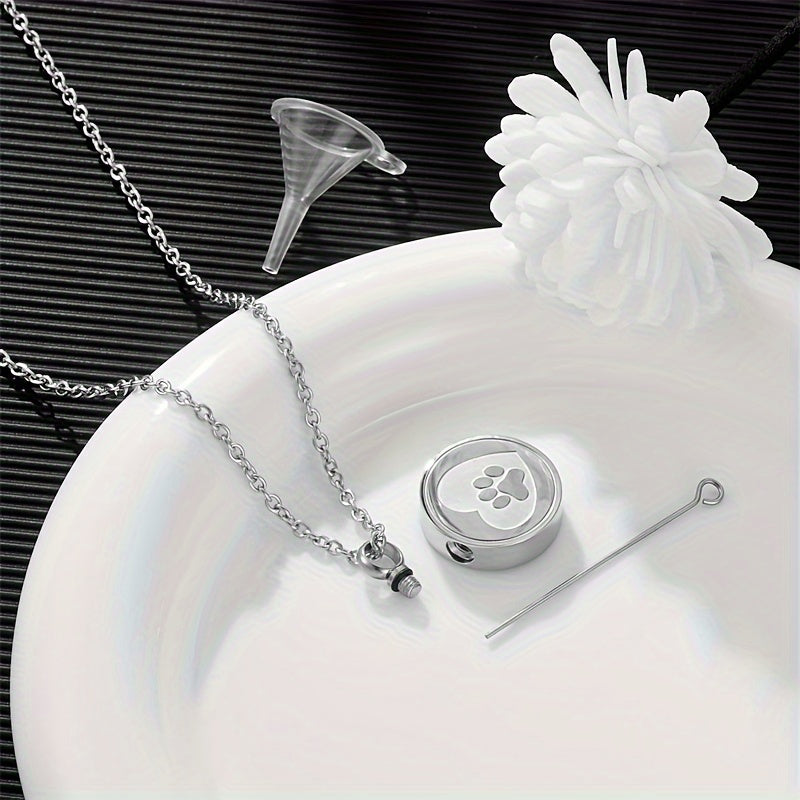 Collier avec urne funéraire pour cendres d'animaux, en acier inoxydable en forme de cœur avec empreinte de patte, diverses couleurs