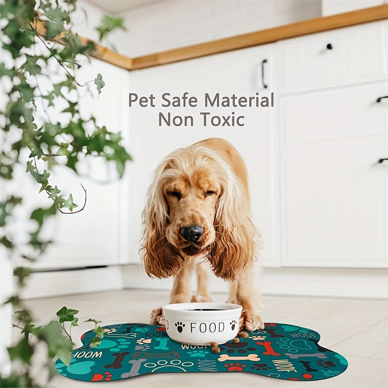 Tapis d'alimentation anti-dérapant à séchage rapide, motif géométrique d'empreintes de pattes pour chiens, pour gamelles d'eau et de nourriture, facile à nettoyer