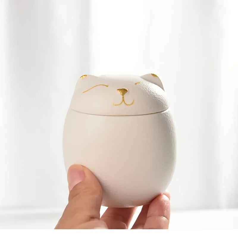 Urne funéraire en céramique pour chat, pour les cendres ou les poils de votre compagnon disparu, blanc ou noir avec du doré
