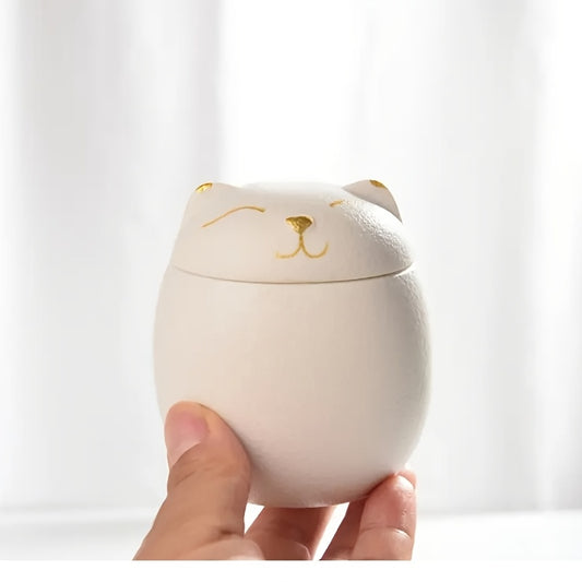 Urne funéraire en céramique pour chat, pour les cendres ou les poils de votre compagnon disparu, blanc ou noir avec du doré