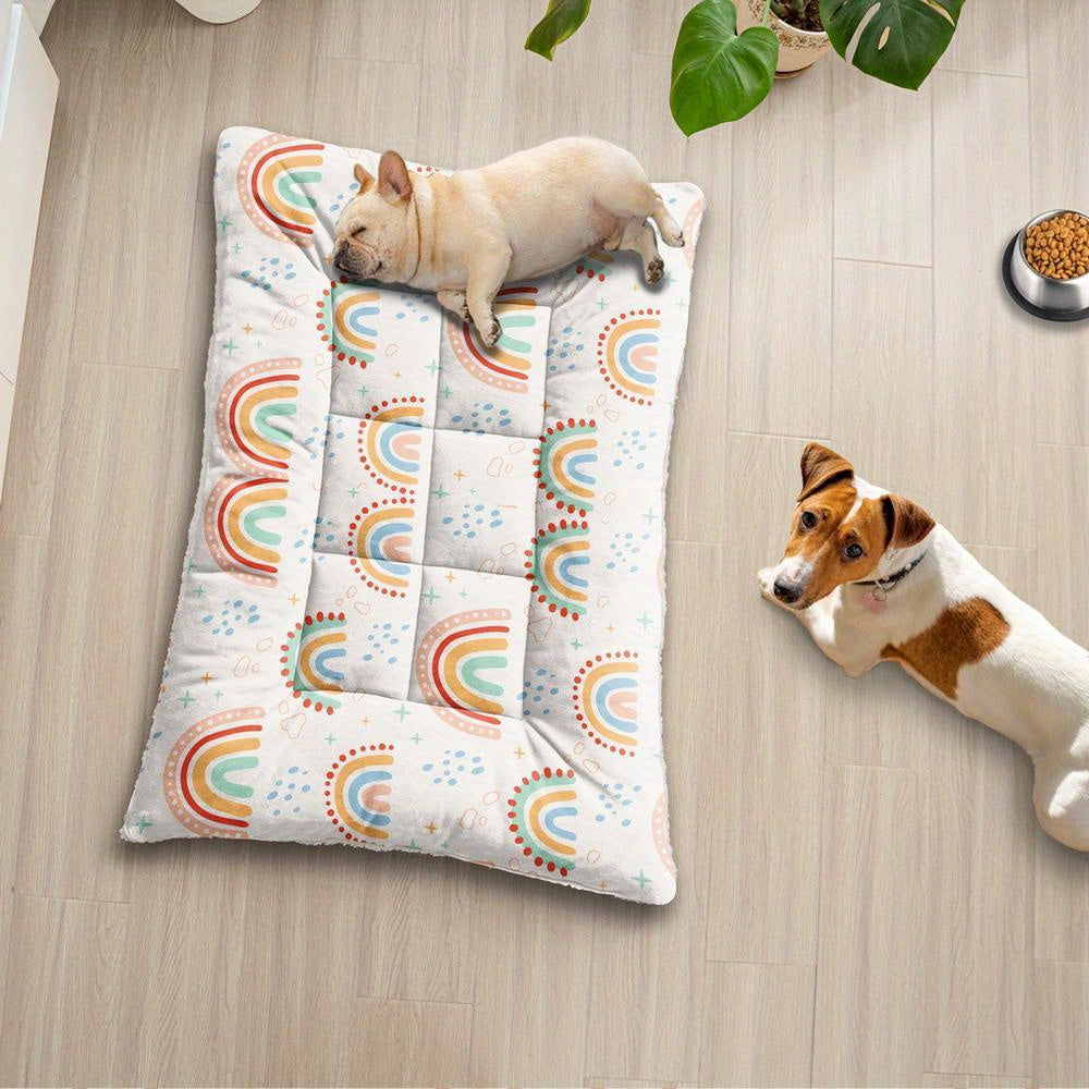 Lit/matelas pour chien et chat, surdimensionné, imprimé mignon arc-en-ciel, lavable en machine, épais, doux et respirant.