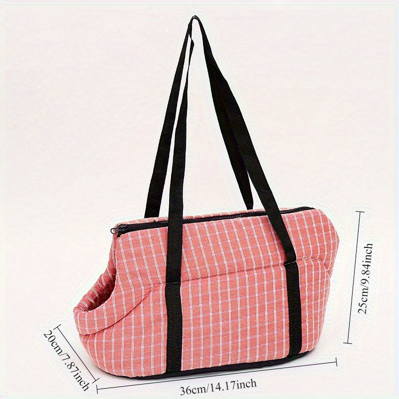 Sac de transport pour chien, portage à l'épaule, confortable et bien chaud, motif à carreaux de différentes couleurs