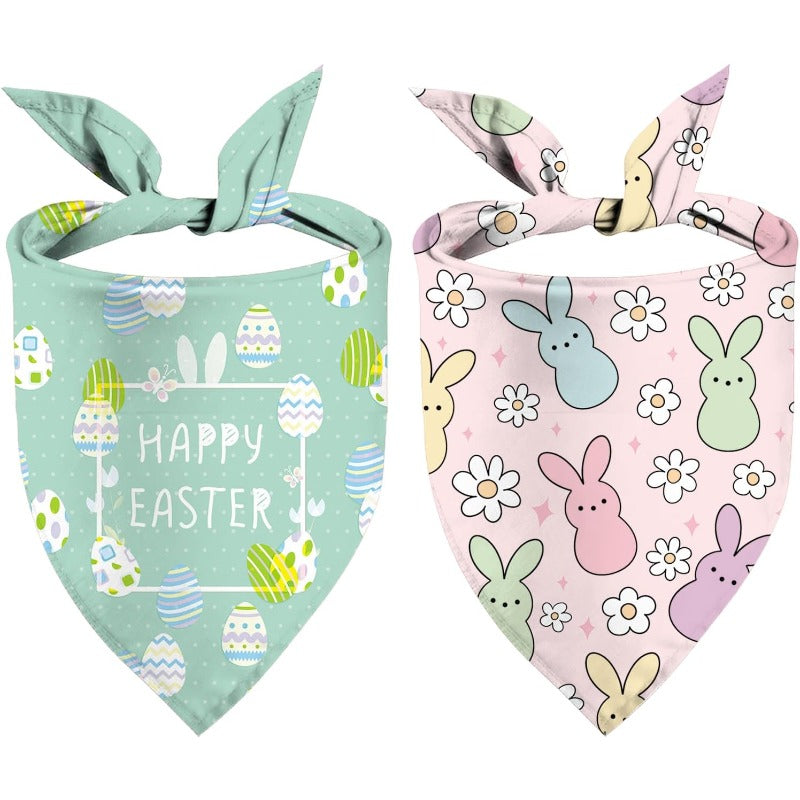 Ensemble de 2 bandanas de Pâques pour chiens, ajustables à double épaisseur, bleu avec œufs de Pâques et rose avec lapins