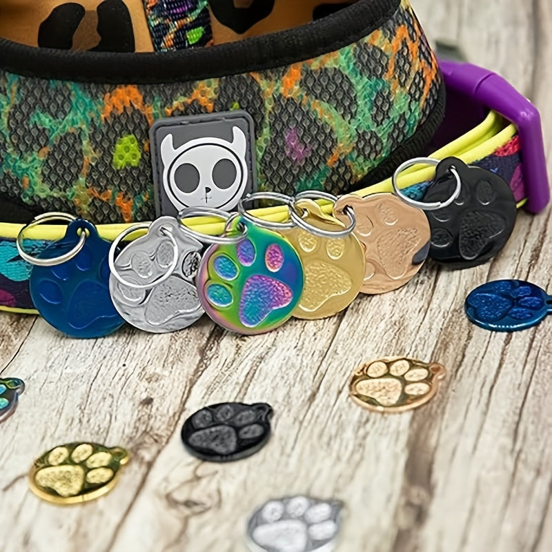 Médaille personnalisée pour chien, ronde avec une patte gravée sur la face avant, diverses couleurs