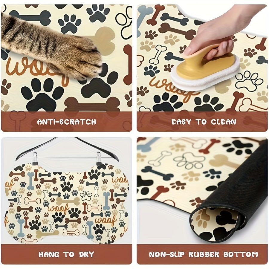 Tapis d'alimentation anti-dérapant à séchage rapide, motif géométrique d'empreintes de pattes pour chiens, pour gamelles d'eau et de nourriture, facile à nettoyer