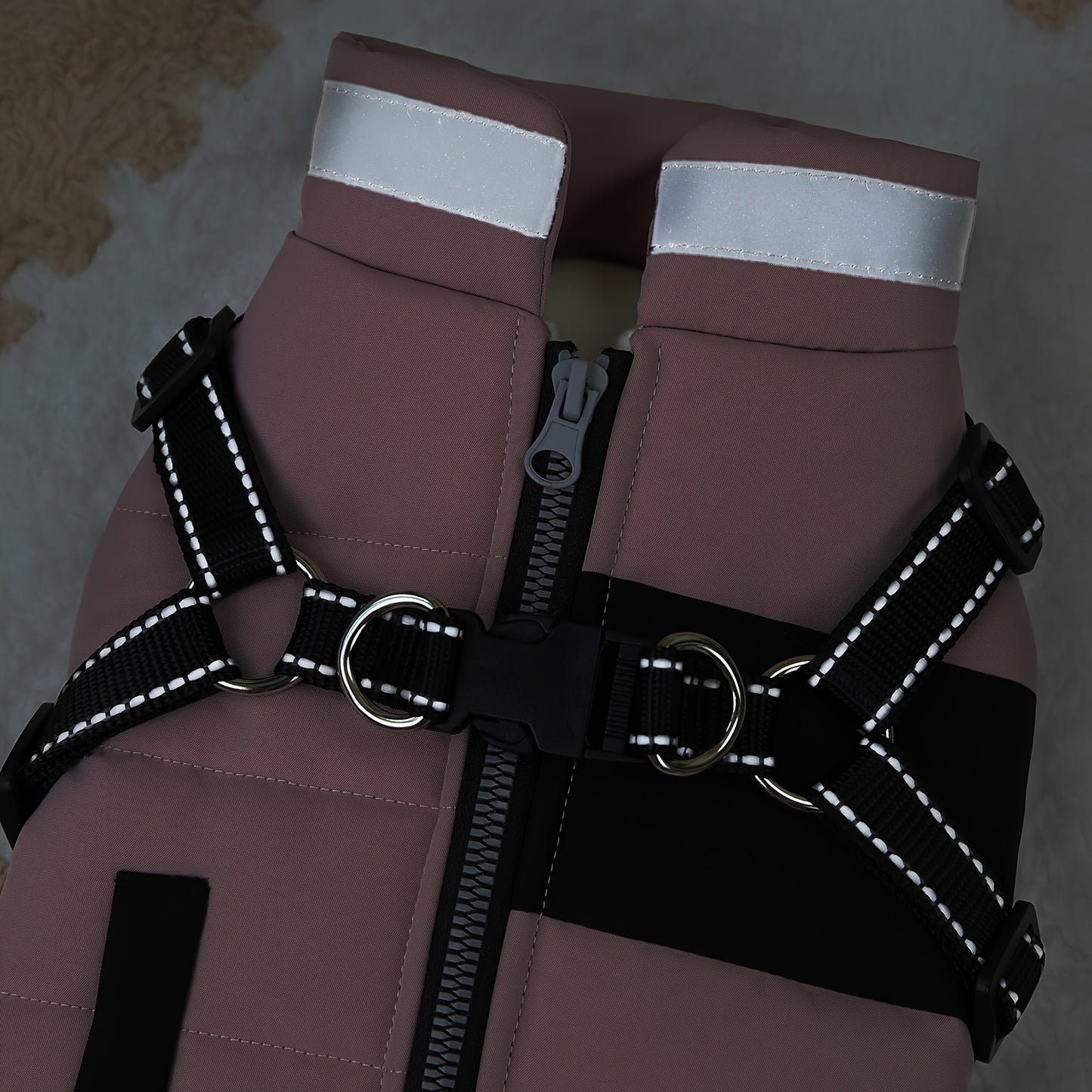 Veste épaisse avec col , disponible en beige,rose ou bleu, fermeture à boucle réglable pour les animaux de taille XS à M (utilisation à l'intérieur et à l'extérieur) - Manteau rembourré doux