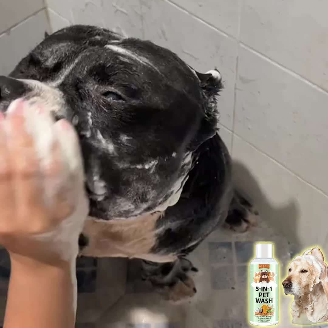 Shampooing pour chien et chat au parfum rafraîchissant, aux propriétés nettoyantes et hydratantes en profondeur, double action soin de la peau et élimination des odeurs, pour une fourrure propre, douce et brillante