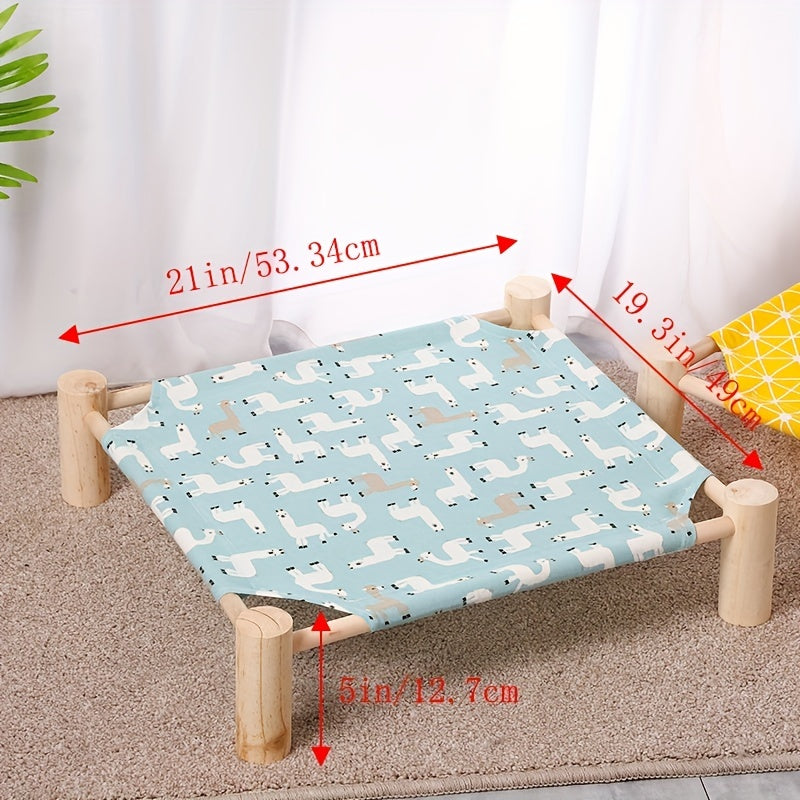 Lit surélevé pour chien et chat : hamac rafraîchissant portable en bois avec support amovible, divers motifs et diverses couleurs