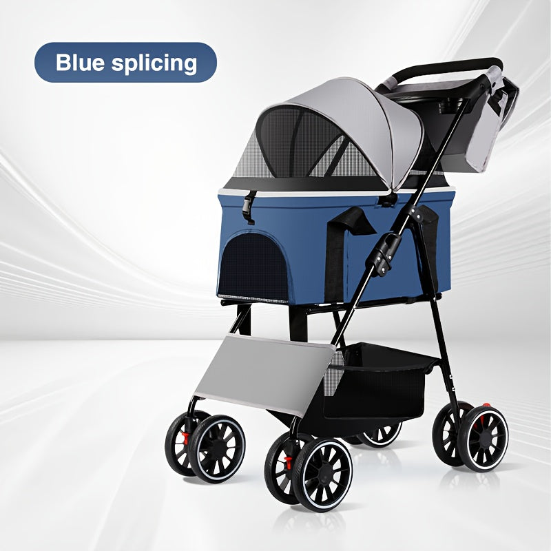Poussette pour chien et chat 3 en 1, multifonctionnelle avec 4 doubles roues, tout terrain, panier amovible, pliable et compacte, en maille respirante, diverses couleurs