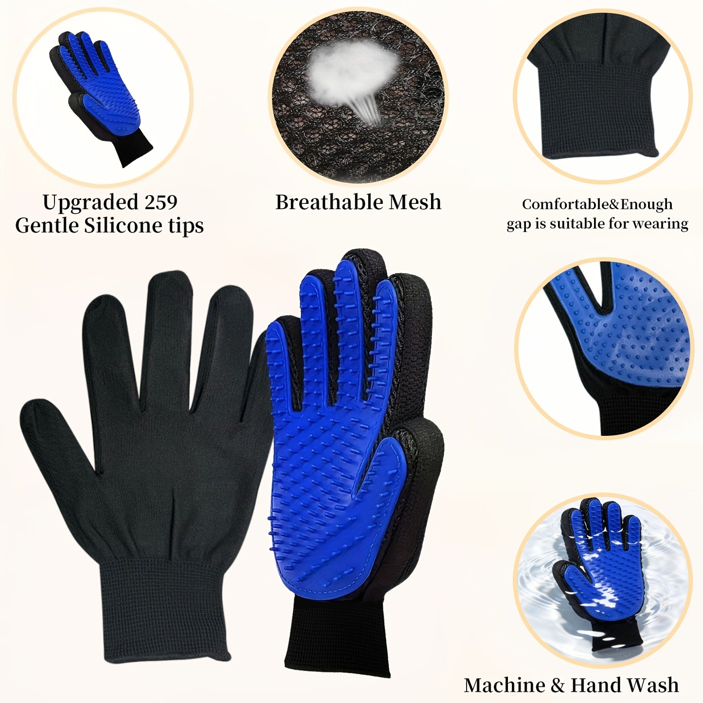 Lot de 2 gants de toilettage pour animaux, pour démêler et masser votre chien ou votre chat, élimine les poils morts, diverses couleurs
