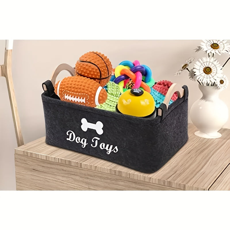 Panier de rangement pliable et résistant en tissu pour jouets pour chiens, avec poignées en bois – motif d'os, diverses couleurs