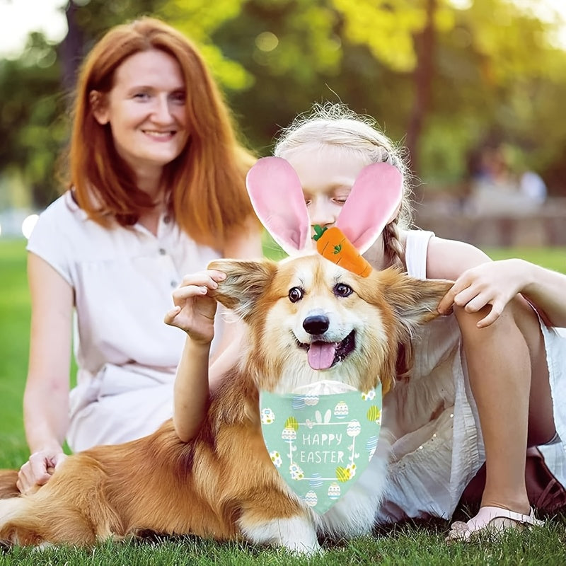 Ensemble de 2 bandanas de Pâques pour chiens, ajustables à double épaisseur, bleu avec œufs de Pâques et rose avec lapins