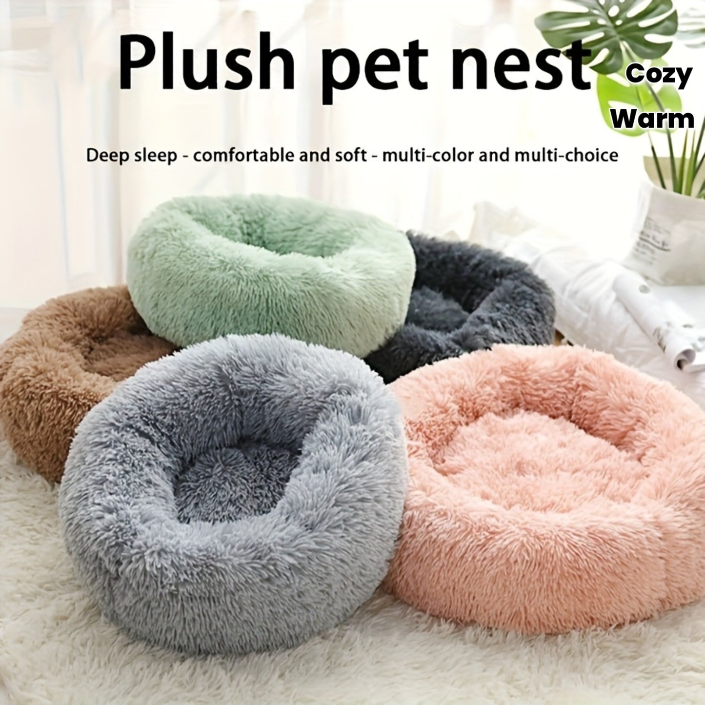 Lit rond pour chien et chat, douillet en peluche, chaud et confortable, diverses couleurs
