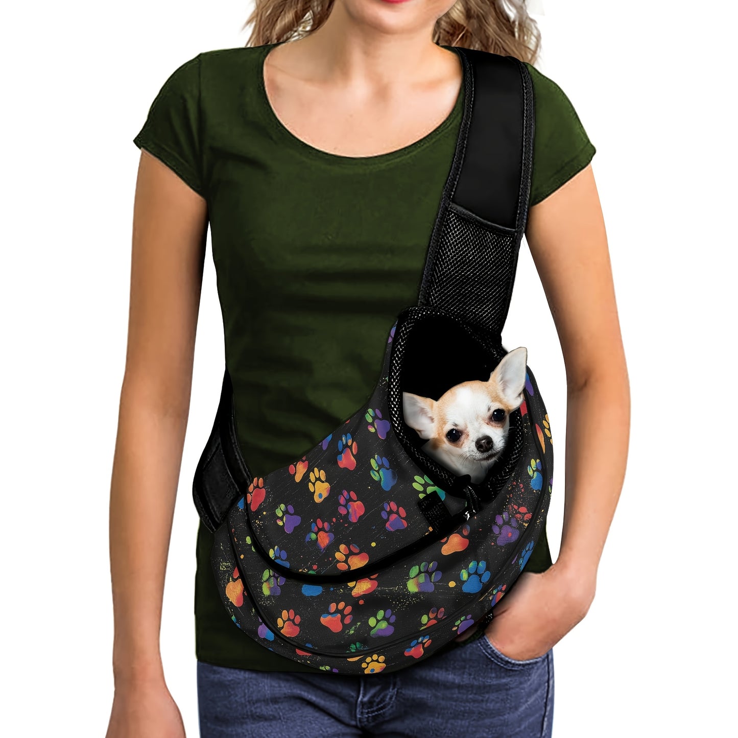 Sac de transport en bandoulière pour chiot et petit chien, divers motifs et divers coloris