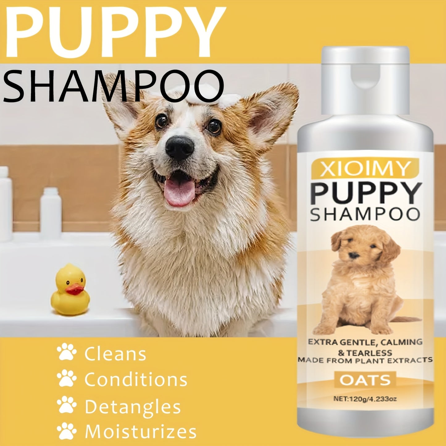 Shampooing pour chiots - Formule extra douce et apaisante à base d'extraits d'avoine, nettoie et élimine les odeurs, adoucit et apaise, parfum longue durée, shampooing et après-shampooing