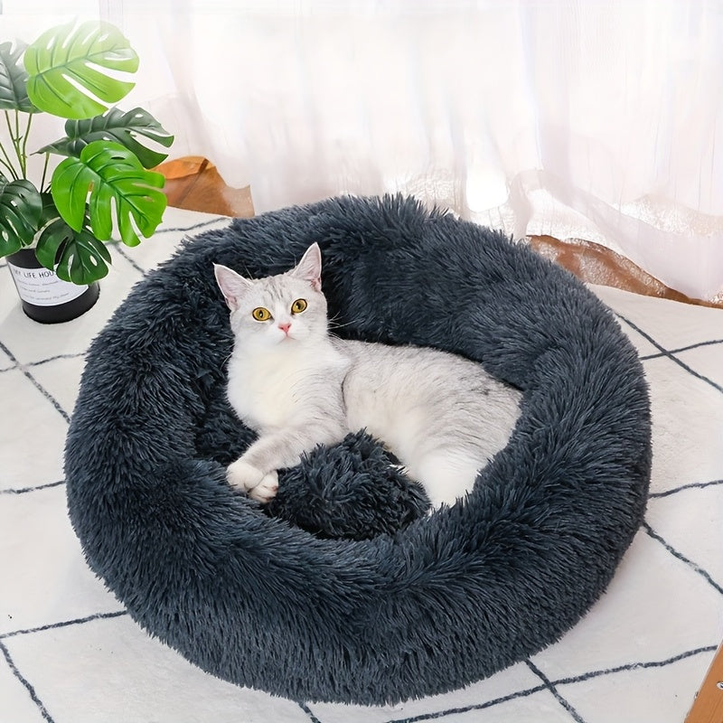 Lit rond pour chien et chat, douillet en peluche, chaud et confortable, diverses couleurs