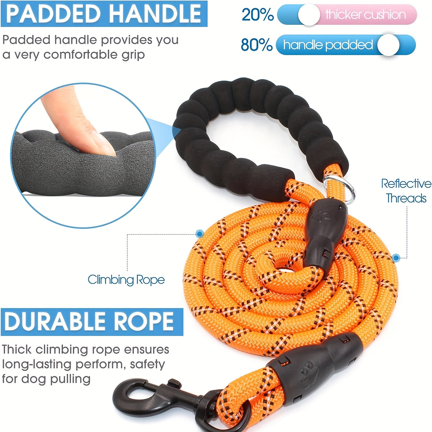 Laisse en nylon pour chien allongée et réfléchissante, corde ronde, corde de traction, diverses couleurs