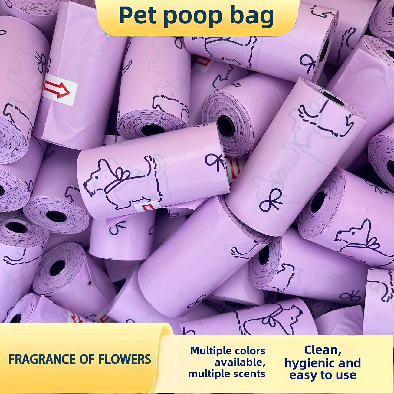 4 rouleaux de sacs épais pour crottes de chien parfumés, sacs avec motifs mignons, pour les sorties en extérieur avec votre chien