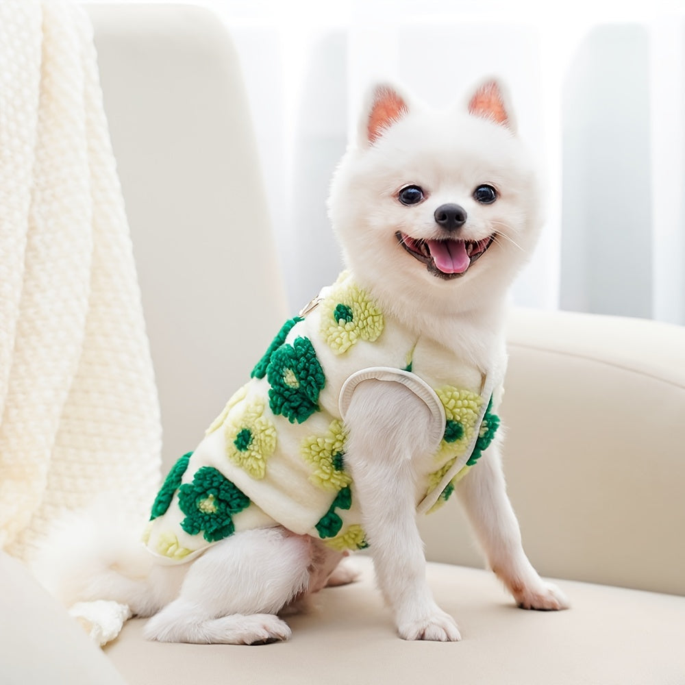 Pull en polaire pour chien, léger et bien chaud, motif de fleur colorées, anneau intégrer pour attacher une laisse, diverses couleurs