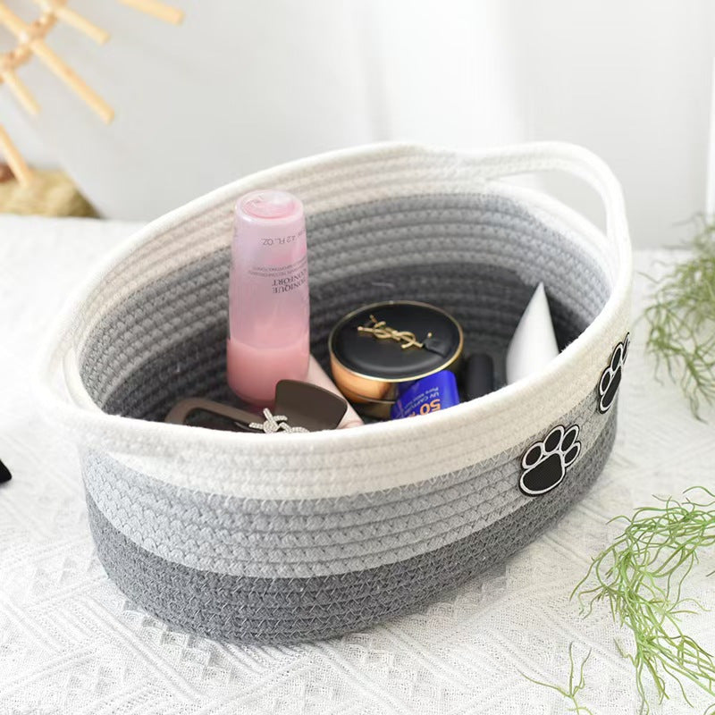 Panier à jouets pour chien, tricolore avec motif de pattes, diverses couleurs
