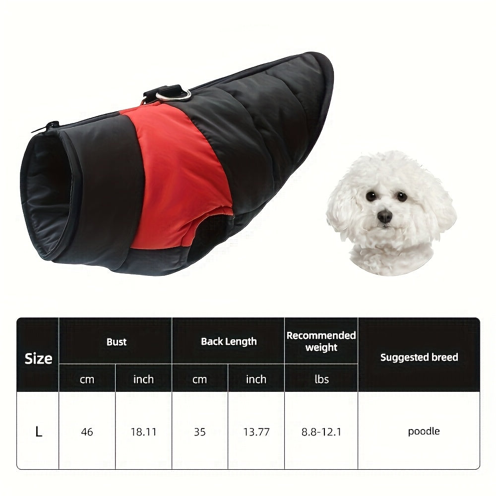 Veste imperméable d'hiver pour chien avec fermeture éclair et boucle pour laisse - Manteau chaud et coupe-vent pour animaux de compagnie de petite à grande taille - Idéal pour les activités de plein air par temps froid
