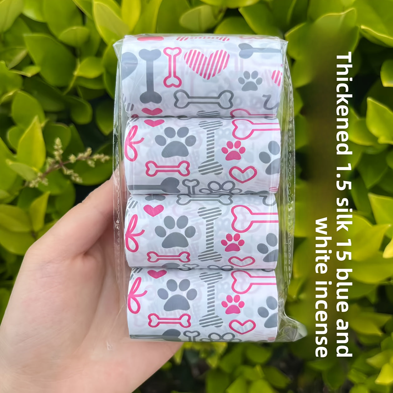4 rouleaux de sacs épais pour crottes de chien parfumés, sacs avec motifs mignons, pour les sorties en extérieur avec votre chien