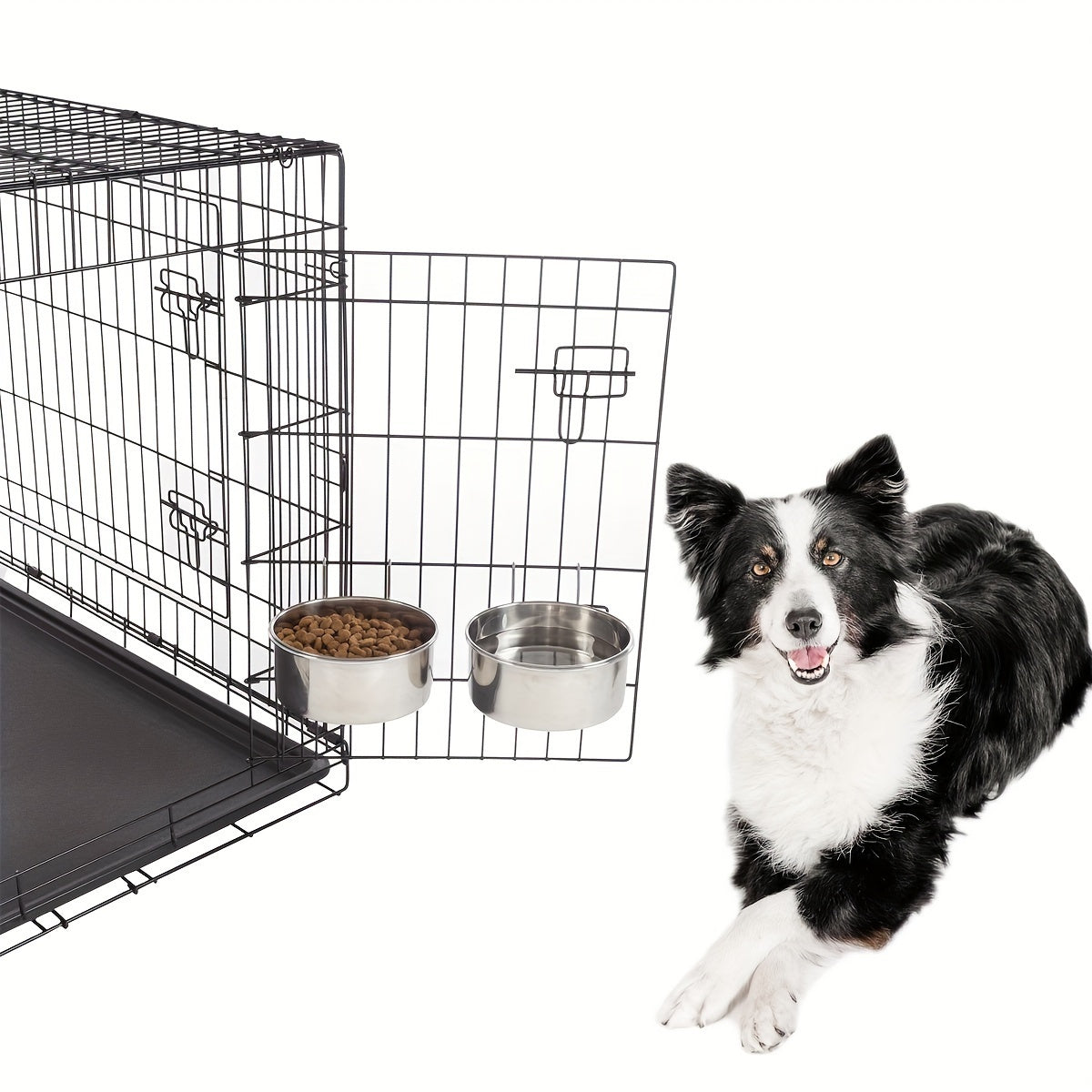 Gamelles suspendues en acier inoxydable pour chiens, ensemble durable de mangeoires et abreuvoirs pour cage, facile à assembler - Réduit la tension sur le cou et le dos de l'animal, idéal pour les grandes races