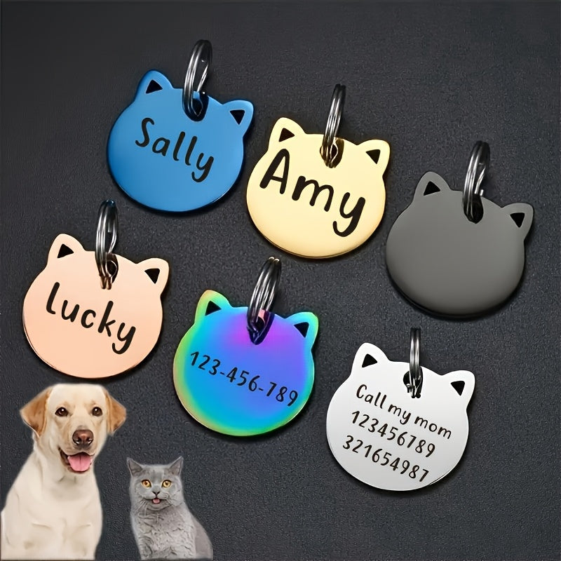Médaille d'identification personnalisée pour chat, personnalisation gratuite. En forme de tête de chat, diverses couleurs