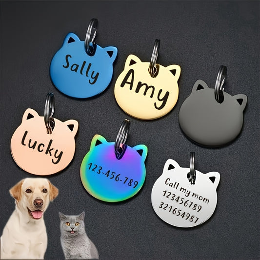 Médaille d'identification personnalisée pour chat, personnalisation gratuite. En forme de tête de chat, diverses couleurs
