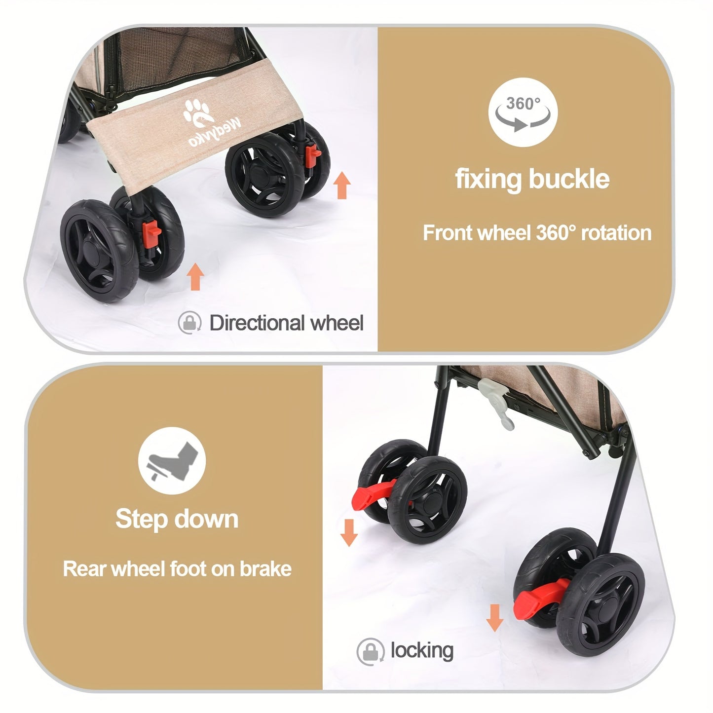 Poussette pour chien et chat 2 en 1, multifonctionnelle avec 4 doubles roues, tout terrain, panier amovible, pliable et compacte, en maille respirante, diverses couleurs