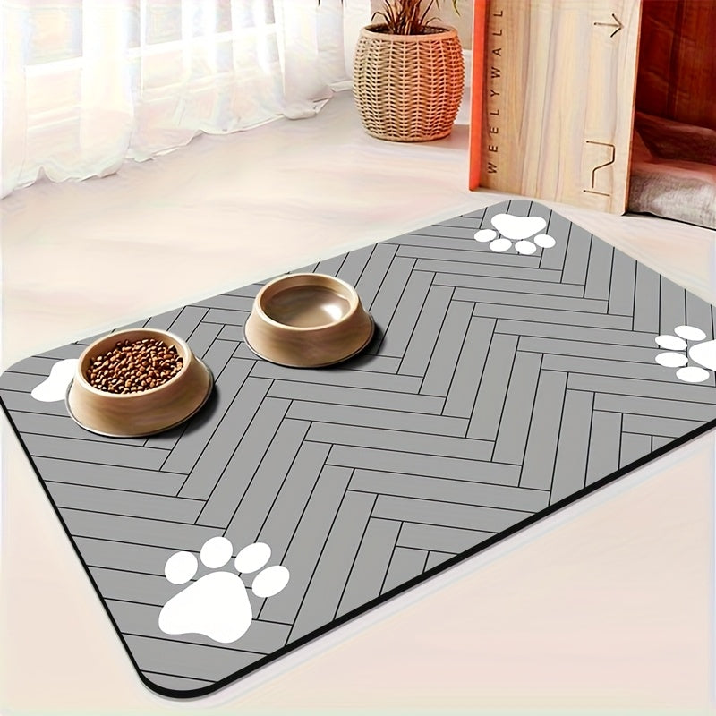 Tapis d'alimentation pour chien en gel de silice avec motif géométrique en forme de patte - Tapis antidérapant et rapidement absorbant pour gamelles d'eau et de nourriture, diverses couleurs