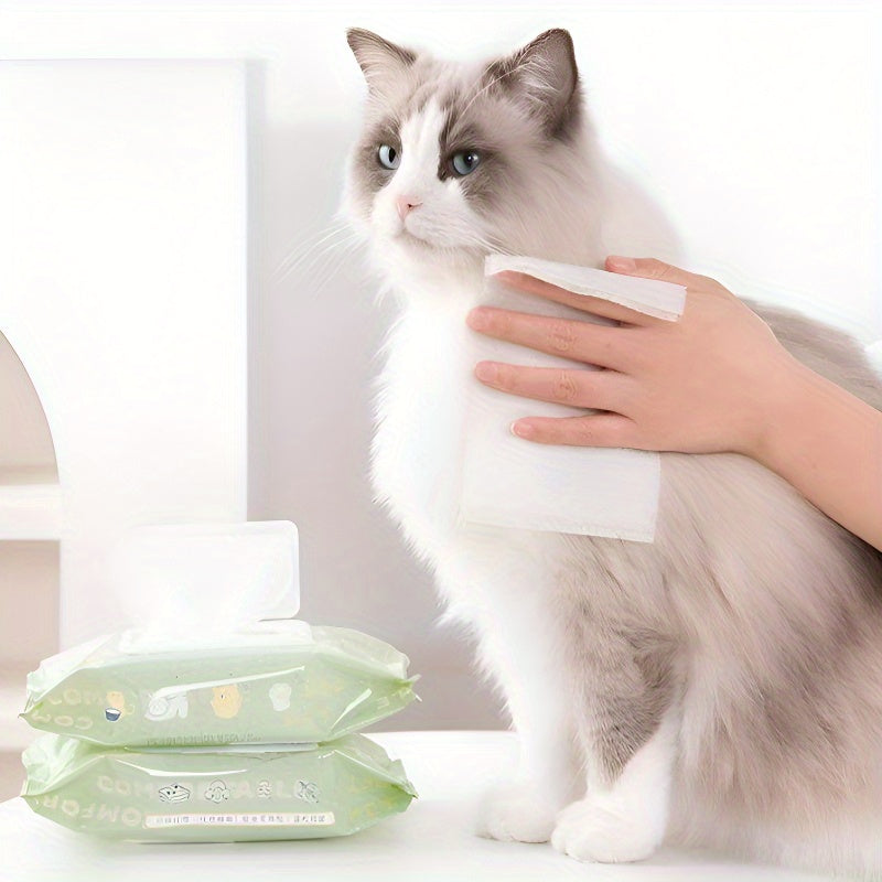 160 lingettes pour chiens et chats, bain sans rinçage, lingettes humides nettoyantes pour pattes, poils, taches de larmes et usage quotidien, lingettes jetables