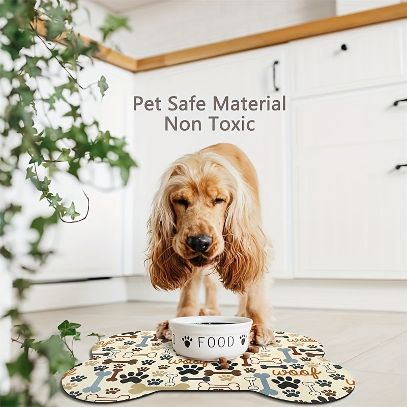Tapis d'alimentation anti-dérapant à séchage rapide, motif géométrique d'empreintes de pattes pour chiens, pour gamelles d'eau et de nourriture, facile à nettoyer