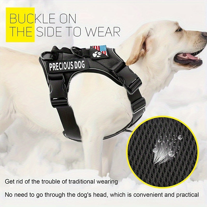 Harnais réfléchissant pour chien, avec 5 patchs, réglable en oxford doux, couche intérieure en maille, facile à contrôler pour les chiens de petite, moyenne et grande taille, boucle aléatoire.