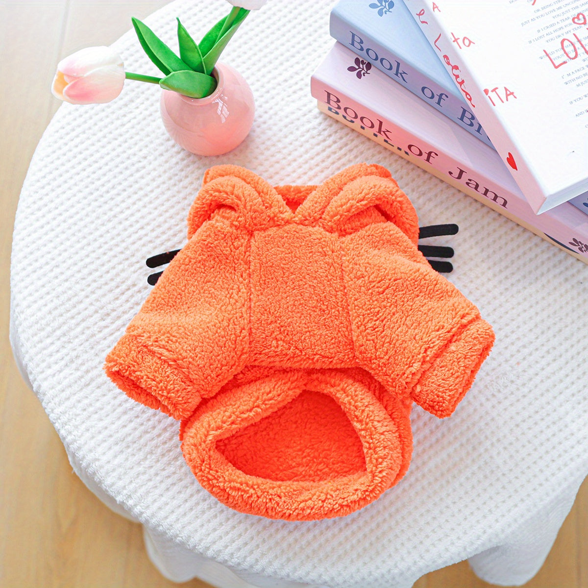 Sweat à capuche épais et chaud pour petits chiens, costume mignon de chat, orange