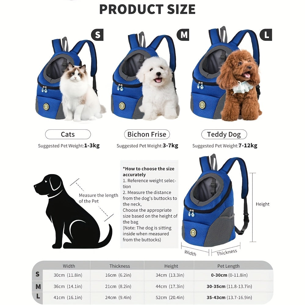 Sac à dos de transport pour chien, réglable à l'avant, ventilé pour un confort optimal, diverses couleurs