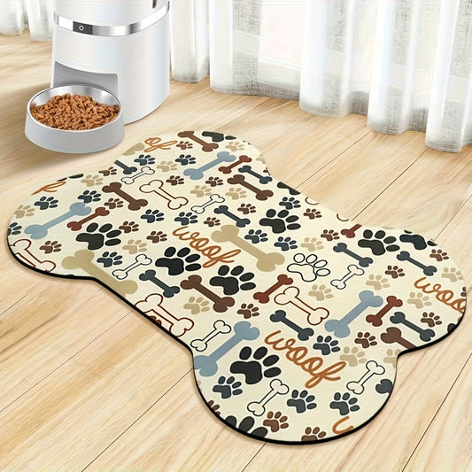Tapis d'alimentation anti-dérapant à séchage rapide, motif géométrique d'empreintes de pattes pour chiens, pour gamelles d'eau et de nourriture, facile à nettoyer
