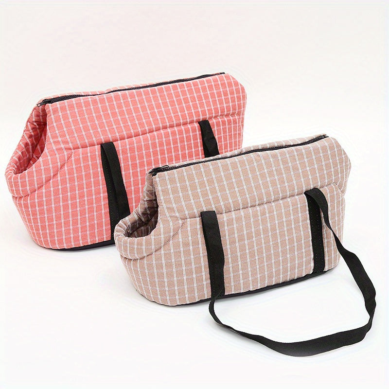 Sac de transport pour chien, portage à l'épaule, confortable et bien chaud, motif à carreaux de différentes couleurs