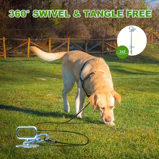 Lot de 5 pièces pour piquet d'attache pour chien, robuste - En acier inoxydable, pivotant à 360°, adapté aux jardins, compatible avec toutes les laisses